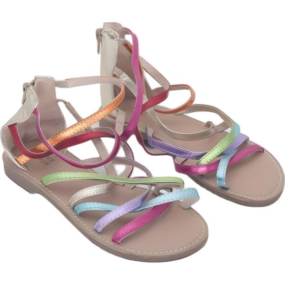 Girls Metallic Rainbow Gladiator Sandals by Harper Canyon Size 2 - Picture 4 of 6